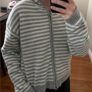 Bohme Gray Striped Zip up Sweater